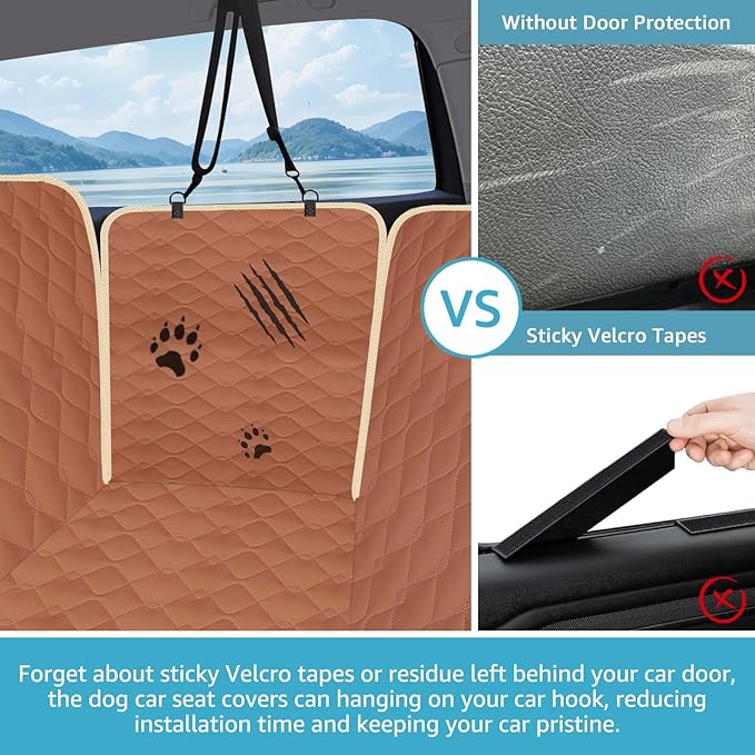 Lassie Dog Car Seat Covers for Back Seat with 2 Seat Belts, Waterproof Dog Car Hammock with Mesh Window Durable Scratch Proof Nonslip Pet Carseat Covers Universal Fit Protector for Cars, Trucks & SUVs