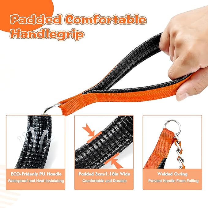 Heavy Duty Metal Dog Leash, Chew Proof Dog Chain Leash with Comfortable PU Leather Padded Handle, Metal Chain and Nylon Rope Leash for Medium Large Pooch Walking Training (6ft 3.0mm Orange)