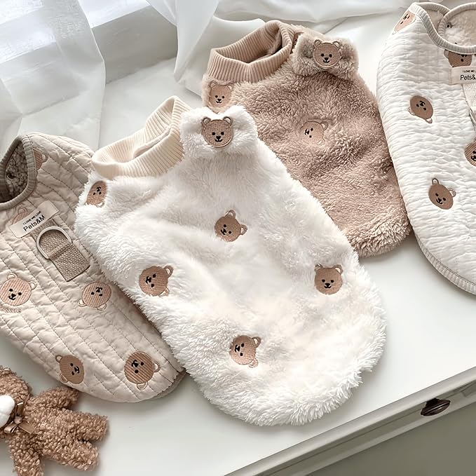 Cute Pet Apparel Bear Pattern Cartoon Dog Clothes All Season Sleeveless Puppy Kitten Pullover Soft Skin-Friendly (White, M (4.4-7.7lbs))