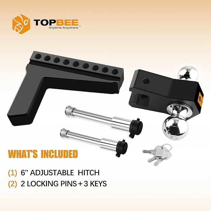 Aluminum Adjustable Trailer Hitch Fits 2-inch Receiver, 6-inch Drop, Solid Tube Hitch -12,500 LBS, 2 and 2-5/16 inch Balls