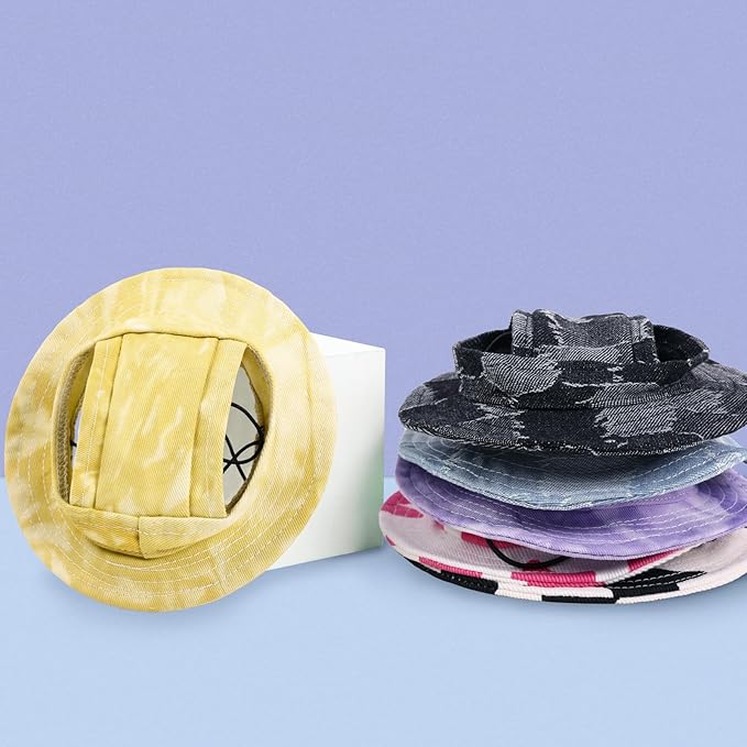 QBLEEV Cat Hats for Cats Only, Sphynx Hat with Ear Hole, Hairless Cat Cowboy Hats for Birthday Party Halloween, Kitten Headwear Sun Sombrero Caps, Chihuahua Sunscreen Baseball Outdoor Climbing Cap