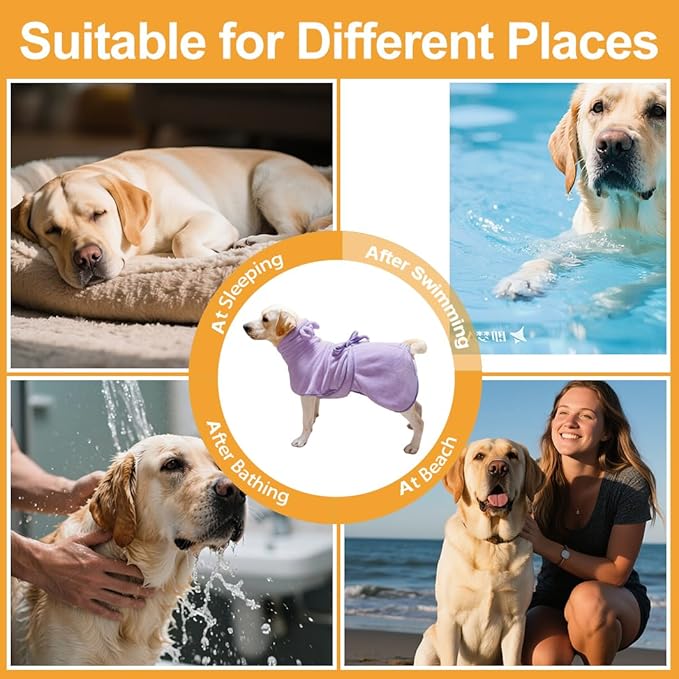 Giant Dog Bath Bubble, Quick Drying Super Absorbent Used for After Bathing, Warm Dog Towels, Adjustable Hoodies and Belts for Pet Dogs Bath Clothes Products(Purple, 6XL)