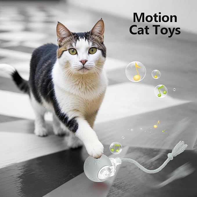 Interactive Cat Toys, Automatic Moving Cat Toy for Bored Indoor Adult Cats, Fast Rolling , Chirping & Motion-Activated Cat Toys, Fun Gift for Cats with Speedy Tail 2.0, USB Rechargeable(gray)