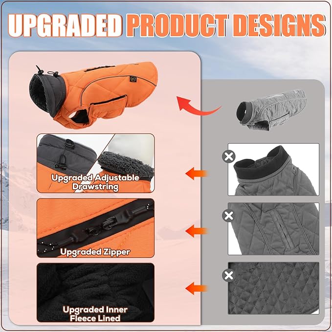 EMUST Dog Winter Jackets, Small/Medium/Large Dog Coat for Winter, French Bulldog Clothes for Dogs, Pet Cold Jacket for Large Dogs, Orange, XL