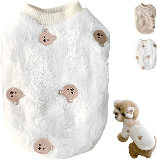 Cute Pet Apparel Bear Pattern Cartoon Dog Clothes All Season Sleeveless Puppy Kitten Pullover Soft Skin-Friendly (White, XL (11-20lbs))