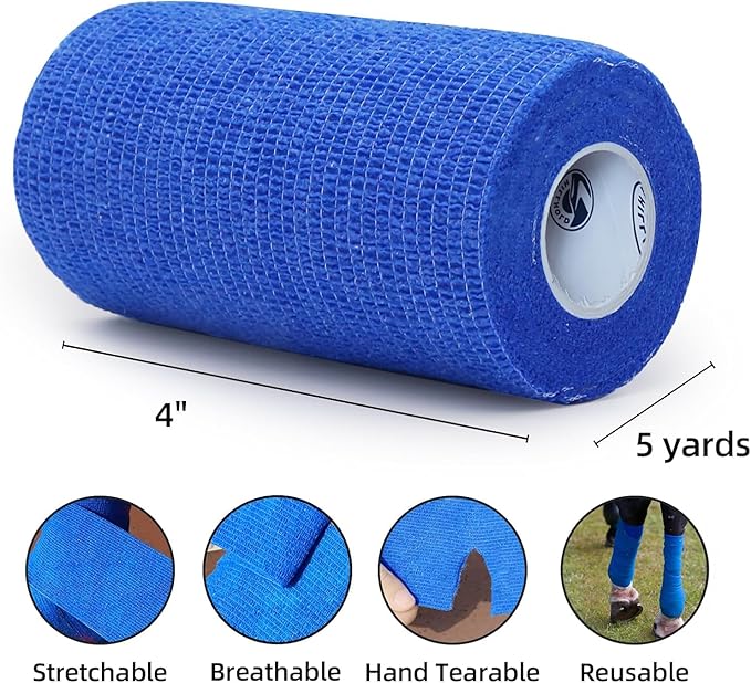 4 Inch - 12 Rolls Self Adhesive Bandage Wrap Vet Wrap for Dogs - Wrap Tape Athletic Cohesive Bandage for Sports Injury, Strain, Knee&Wrist, Ankle Sprains. First Aid Non-Woven Bandages