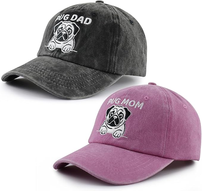 Dog Lover Hat for Men Women, Funny Adjustable Embroidered Cotton Pug Mom and Dad Baseball Cap