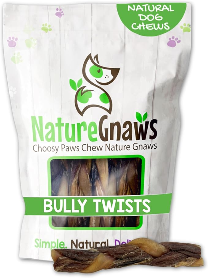 Nature Gnaws Braided Bully Twists for Dogs 5-6" (3 Count) - Long Lasting for Small and Medium Dogs - Natural Beef Dog Chew Bones