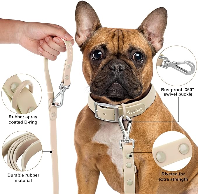 Wisedog Waterproof Dog Leash – 5ft/6ft Adjustable with 2 Hooks & Traffic Handle, Easy to Clean Double Clip Leash for Small, Medium, Large Dogs (Sand Color L)