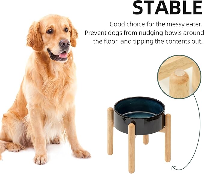 Ceramic 8.2inch Raised Dog Bowl with Stand for Large - Breed Dogs, Pet Food and Water Feeder(Single Bowl with Stand - Starry Sky)