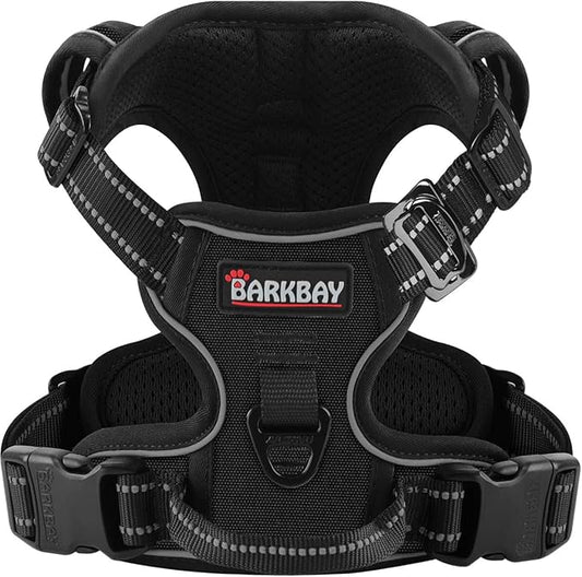 BARKBAY Dog Harness No Pull 3 Buckles for Small Dogs - Adjustable, Reflective, Comfortable, No Choke, Heavy-Duty - Perfect for Outdoor Training, Walking, and Hiking - Strong & Durable - S & Black