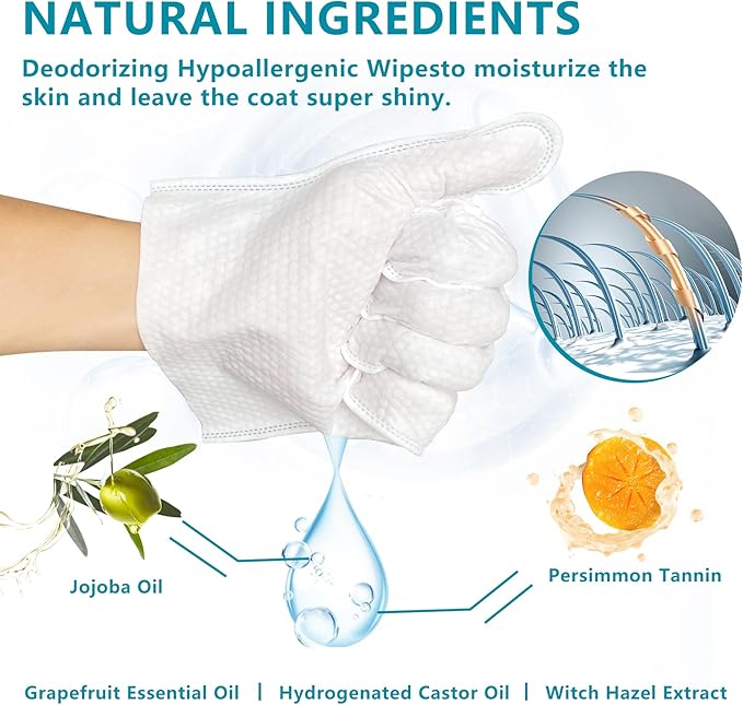 L&W BROS. Dog Wipes Gloves 10 PCS Individually Packaged, Flush-Free, Safe, Alcohol-Free, and for Convenient Grooming Cleaning Deodorizing Hypoallergenic Wipes Disposable Premium Pet Wipes (Unscented)