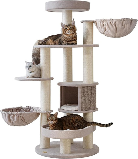 Extra Large Cat Tree for Maine Coon,65 Inches Tall Cat Tree Tower for Indoor Cats Large Adult 20 lbs,XXL Heavy Duty Luxury Sturdy Cat House with Big Hammock,Sisal Scratching Post,Condo