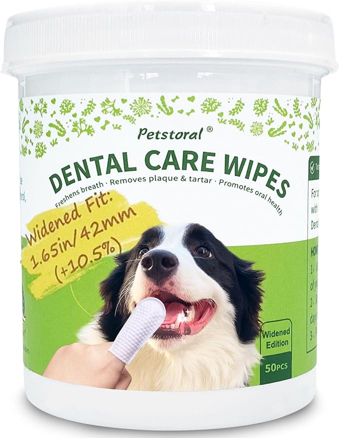 Dental Care Wipes for Dogs and Cats, 50 Count, Teeth and Gum Cleaning, Plaque and Tartar Removal, Larger and Wider Version