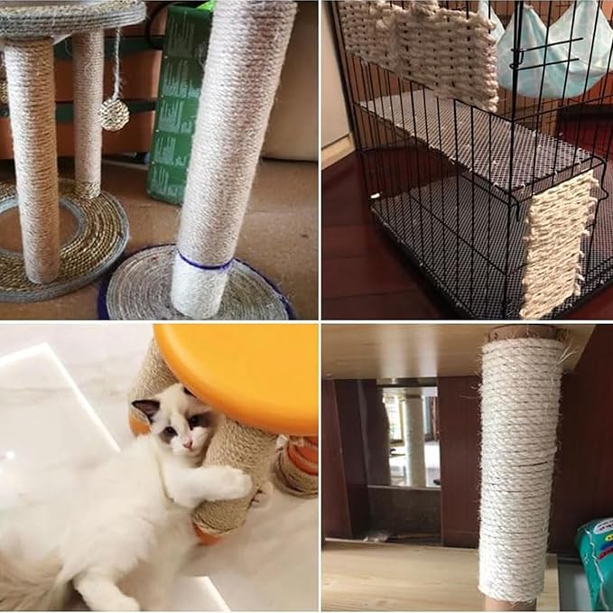 5/16 inch (8mm) x 164 ft (50Meter) Natural Sisal Hemp Rope Heavy Duty Thick Twine for Cat Scratcher Post Tree, Garden, Binding, Crafts Packing Material