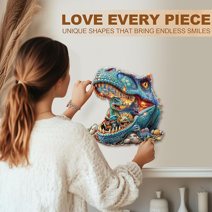 WOODBESTS Wooden Puzzles for Adults, Fantasy Dinosaurs Wood Puzzles Adult(90 Pieces, S, 8.5 * 8.2in), Unique Shape Wooden Animal Jigsaw Puzzles, Birthday Gifts for Adults Family Game