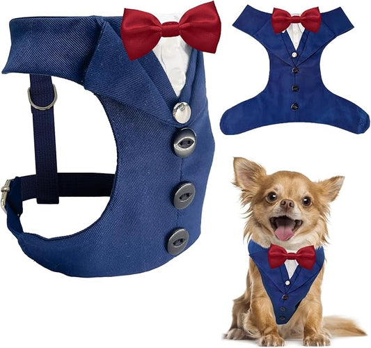 AVERYDAY XS Pet Tuxedo Harness, Wedding Costume Outfit for Small Dogs, Slim Cats and Tiny Pets with 8.3" Neck, 13-14.6" Chest, 8.5" Max Head Girth, Formal Suit Costume for Mini Breeds