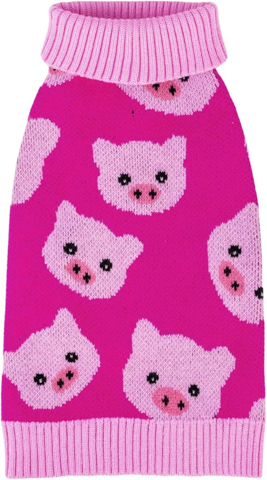 CuteBone Dog Sweater for Small Medium Dogs Pink Pig Knit Puppy Sweater Turtleneck Pet Winter Clothes Cat Apparel with Harness Hole