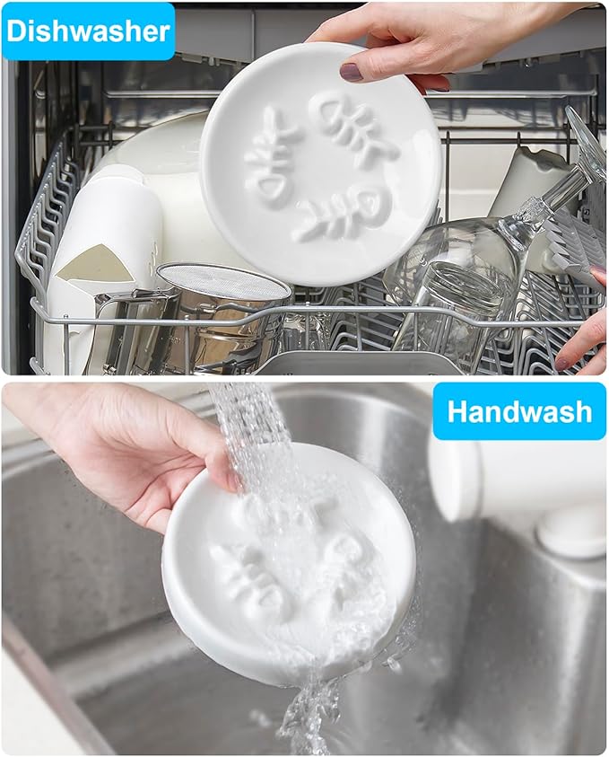 Ceramic Cat Dog Feeder, Slow Feed Bowl with Stand, 2.5'' High, 5.2'' Wide, Whisker Friendly, Easy to Clean, for Cats and Small Dogs