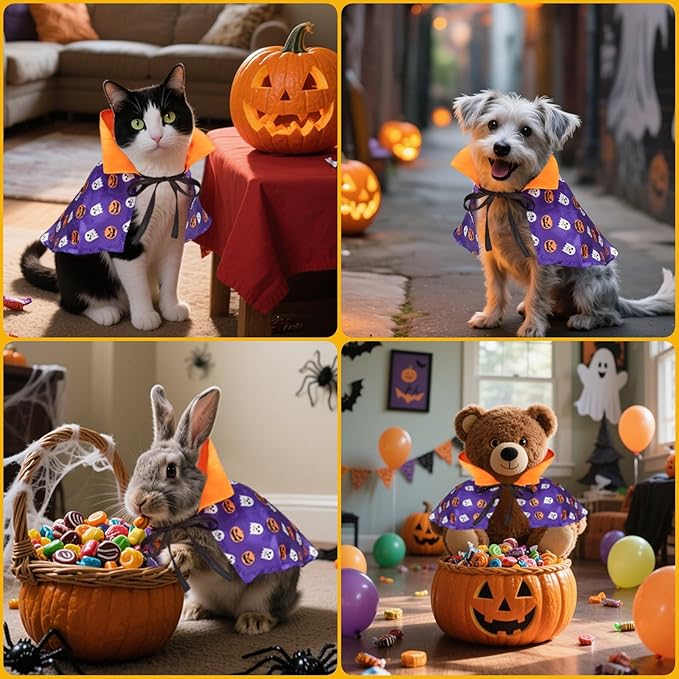 PETLESO Halloween Pets Costume for Cats, Small Dogs, Rabbits Cat Cape Cosplay Party Dog Cloak Costume Cat Halloween Costumes