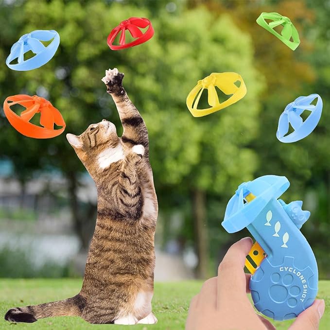 12 Pieces Cat Fetch Toy, Flying Pet Toys Saucer Launcher for Indoor, Disc Toys Training Chasing with Colorful Propellers, Pets Outdoor Toys