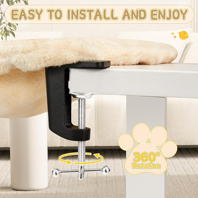 Erinnyees Cat Desk Bed, Cat Hammock for Desk, Washable Soft Plush Pet Mat, Supporting up to 44 Pounds, Nest Bed, Modern Pet Furniture Suitable for Home and Office, Square