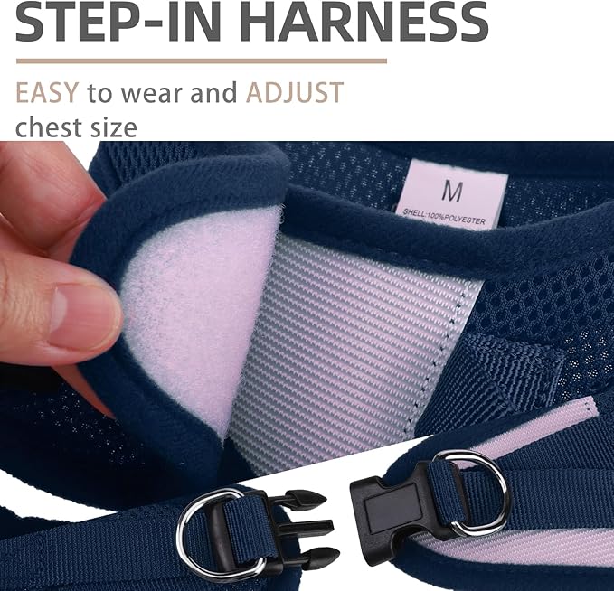 PUPTECK Adjustable Dog Harness Collar and Leash Set Step in No Pull Pet Harness for Small Medium Dogs Puppy and Cats Outdoor Walking Running, Soft Mesh Padded Reflective Vest Harnesses