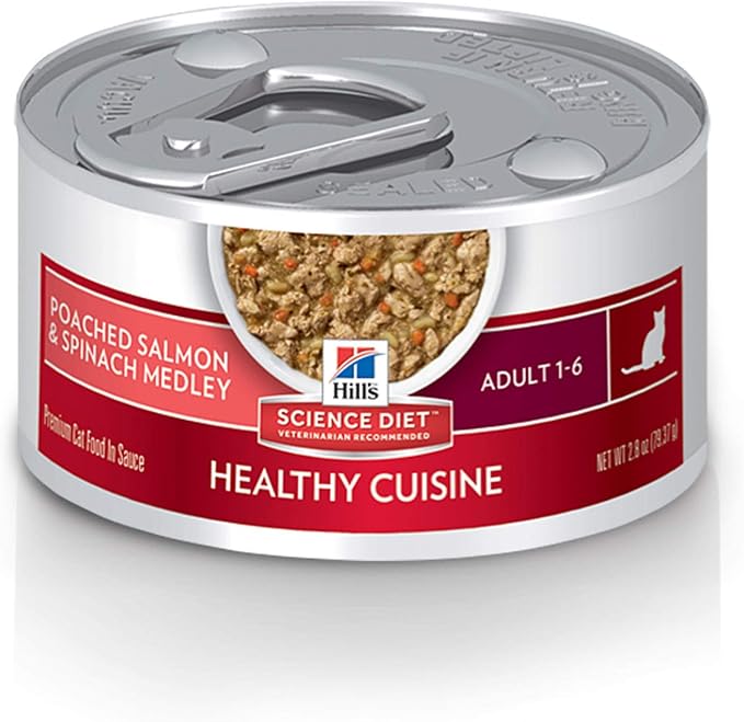 Hill's Science Diet Adult 1-6 Healthy Cuisine Wet Cat Food, Poached Salmon & Spinach Stew, 2.8 oz. Cans, 24-Pack