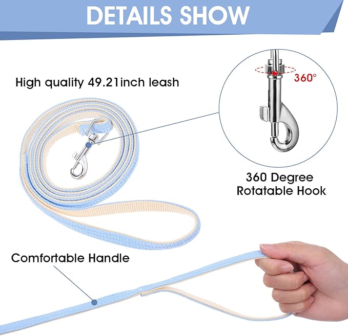 TIESOME Cat Harness and Leash Set, Adjustable Gradient Kitten Harness Escape Proof Harness with Leash for Kitty Outdoor Walking (Ribbon Bear Blue)