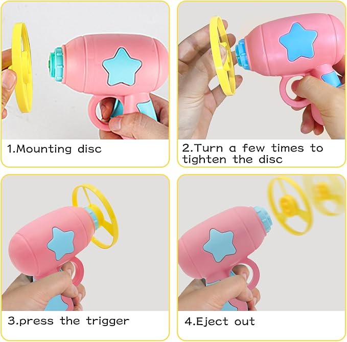 Andiker Cat Fetch Toy, Interactive Kitten Flying Disc Launcher Toy with 5 Colorful Flying Propellers for Cat Enrichment, Flying Saucer Toy for Cats for Training and Chasing (Pink)