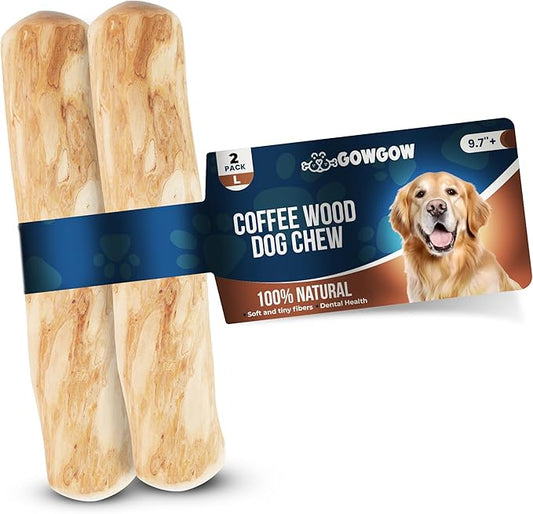 Coffee Wood Dog Chew Stick for Regular Chewers, 9.7'', 2 Pack Size Large - 100% Natural Dog Toys - Teeth Cleaning & Relieve Stress, Organic Toys
