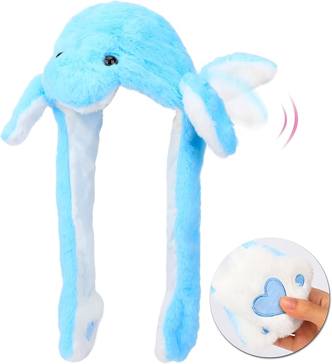 Animal Hat with Ears Moving Jumping Pop Up Beating Hat Plush Holiday Cosplay Dress Up Funny Gift for Kids