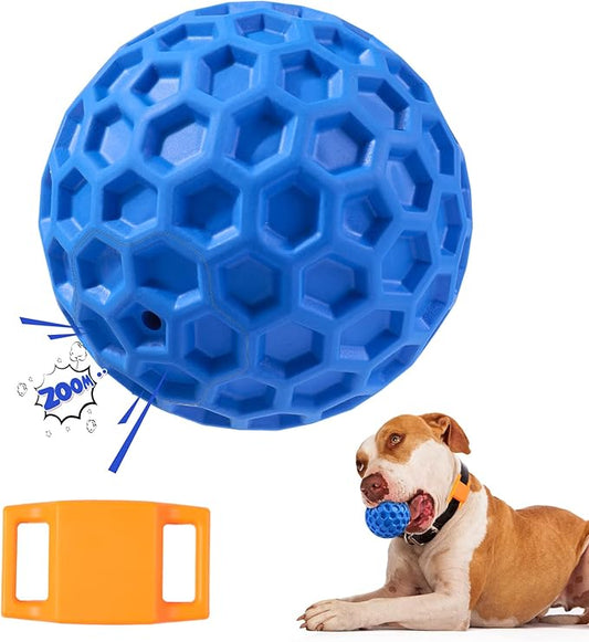 Squeaky Dog Balls, Indestructible Dog Toys for Aggressive Chewers Large/Medium Breed, Natural Rubber Interactive Chew Toys for Teeth Clean, Relieves Anxiety (Blue)