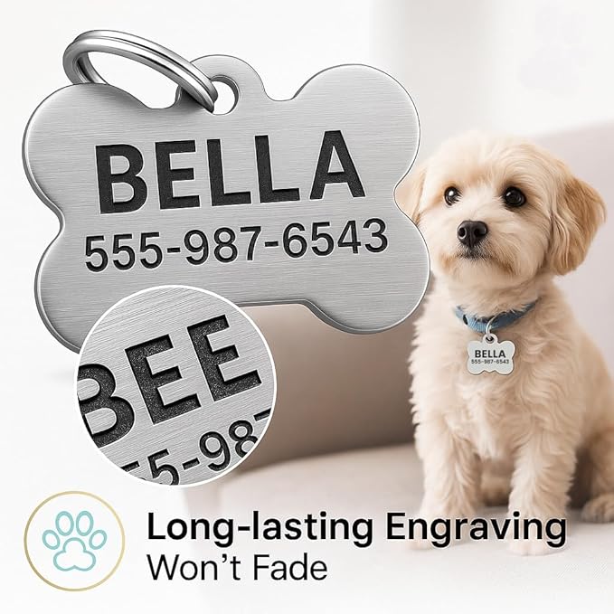 Dr. Fremont's Stainless Steel Custom Pet ID Personalized Engraved Identification Cat and Dog Tags with Custom Text, Many Shapes Including Bone, Heart, Circle (Rose Gold Stainless Steel, Small Diamond)