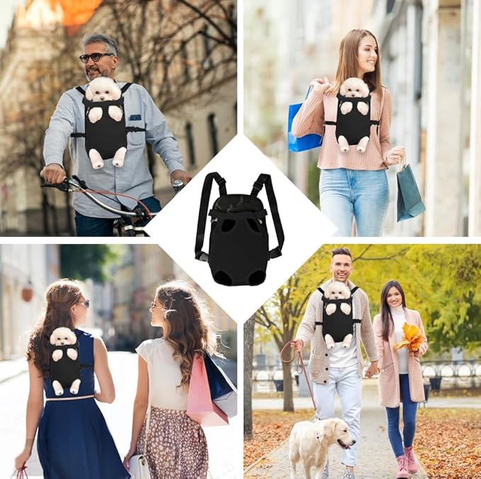 FEimaX Dog Carrier Backpack Pet Legs Out Front Cat Travel Bag, Adjustable Puppy Backpacks Carriers Hands-Free for Small Medium Dogs Cats Hiking Traveling Camping Daily Walking