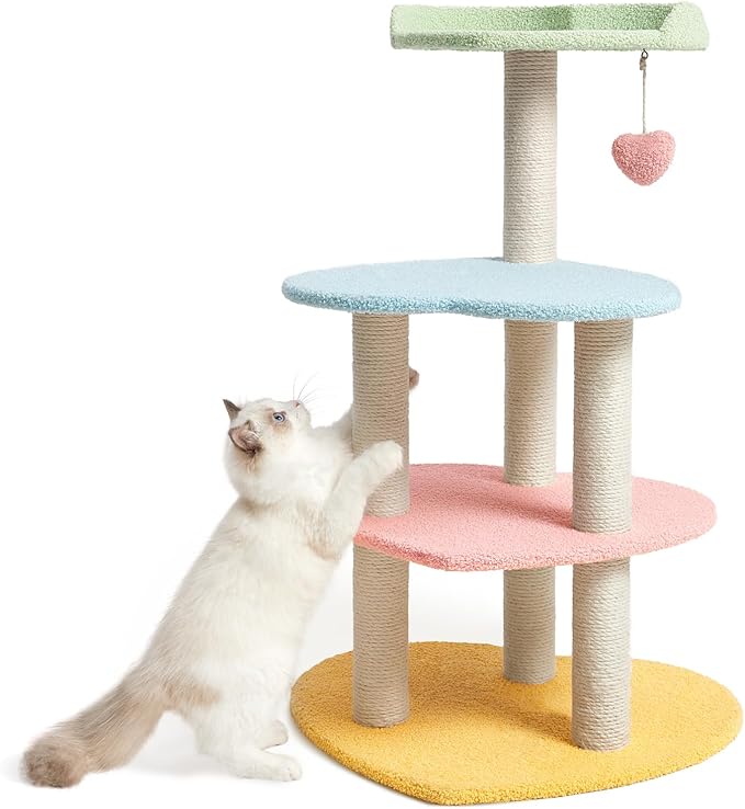 VETRESKA Cat Tree Cat Tower 38.6'' for Indoor Cats with Sisal Covered Scratching Posts and Sweetheart Shape Platform, Multi-Level Cat Tower Activity Center Furniture for Kittens Cats and Pets