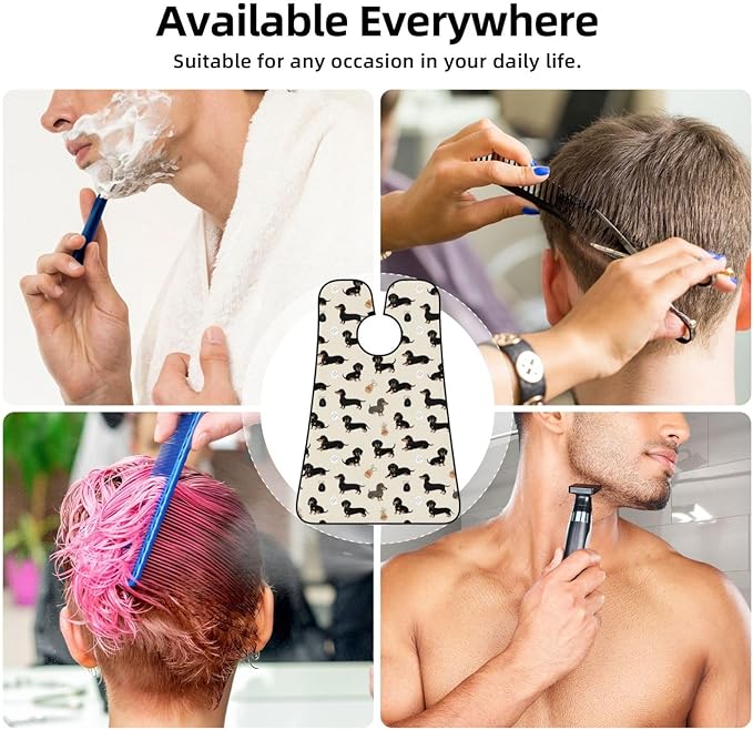 Stretchable Beard Cape, Non-Stick Hair Catcher for Trimming, Waterproof Grooming Apron, Cartoon Dachshund Weiner Dog Pet Dogs