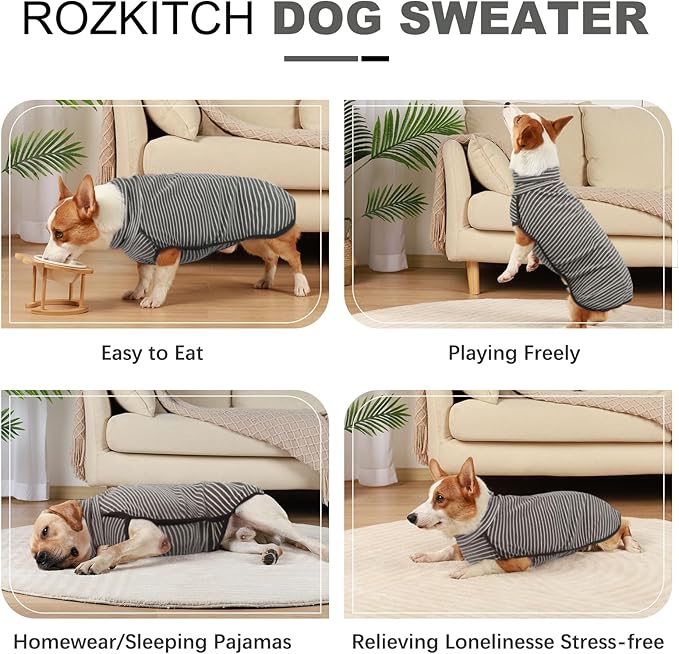 ROZKITCH Dog Winter Coat Soft Pullover Pajamas, Pet Windproof Warm Cold Weather Jacket Vest Cozy Jumpsuit Apparel Outfit Clothes for Walking Hiking Travel Sleep Stripe XL