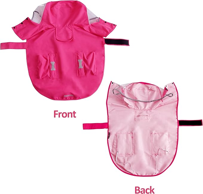 Waterproof Dog Raincoat, Adjustable Reflective Lightweight Pet Rain Clothes with Poncho Hood (Small, Dark Pink)