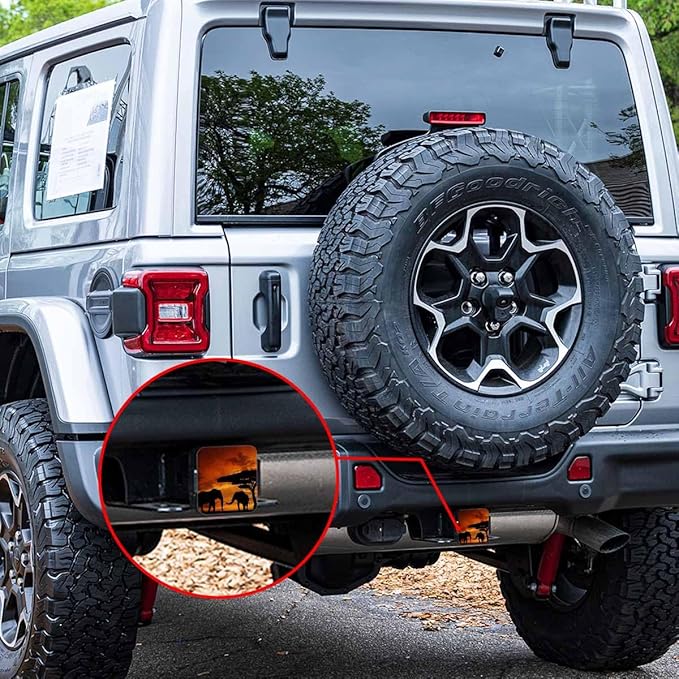 Trailer Hitch Cover 2 Inch Elephant, African Animal Elephants Sunset Grassland Heavy-Duty Tow Rear Receivers Plug Covers, 2" Rubber Towing Hitch Cover for Trucks Cars SUVs Sedans