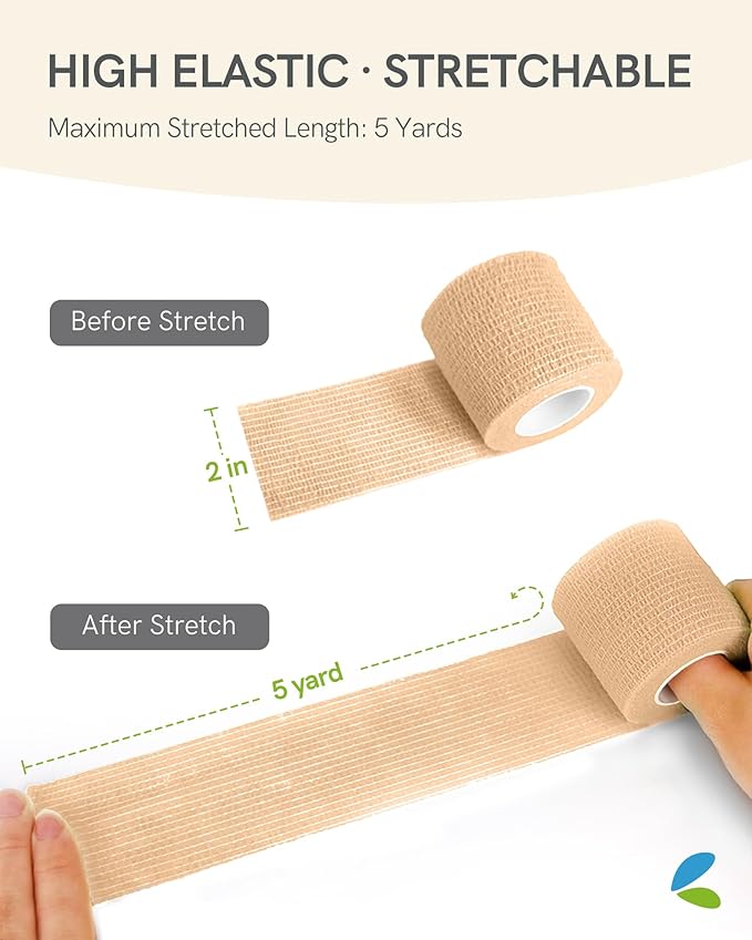 FriCARE Self Adhesive Bandage Wrap, Medical Tape in First Aid Kit, Cohesive Bandages for Wounds Sport Vet, 2 inches X 5 Yards 6 Rolls, Pastel Haven