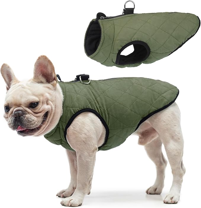 SCENEREAL Winter Dog Vest Coat with Built-in Harness, Warm Puppy Jacket for Small & Medium Dogs, Cold Weather Coat with Zipper, Fleece Puffer Vest Windproof Snow Clothes