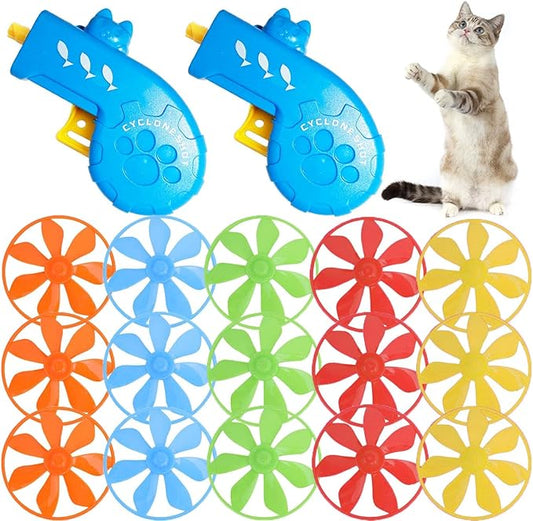 LAPOHI 17 PCS Cat Fetch Toy with Colorful Flying Propellers Set, Cat Playing Tracking Interactive Toys for Kitten Indoor and Outdoor Chasing Training Hunting