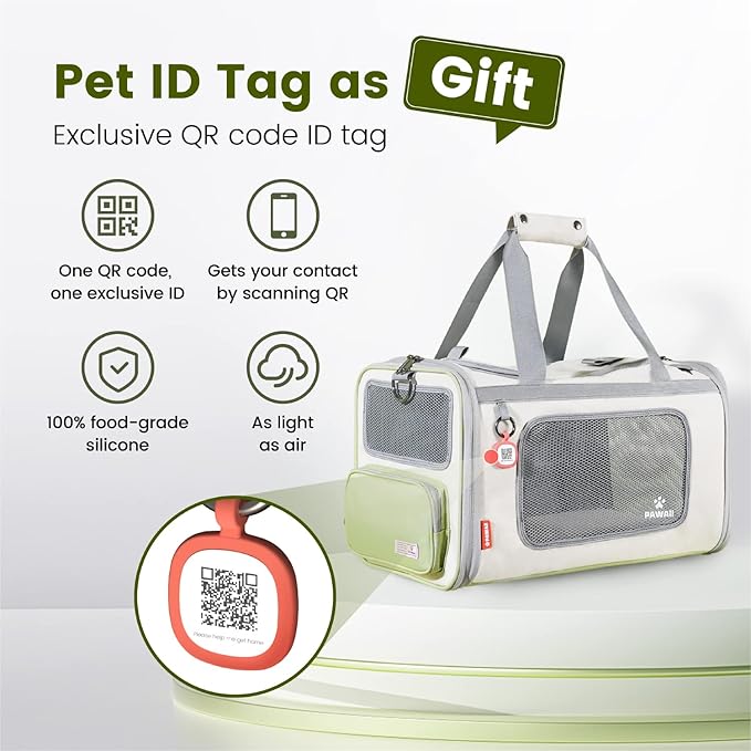 Pawaii Cat Carrier with ID Tag, TSA Airline Approved Soft Sided Collapsible Pet Travel Carrier, Portable Comfortable Convenient Foldable Cat Travel Bag