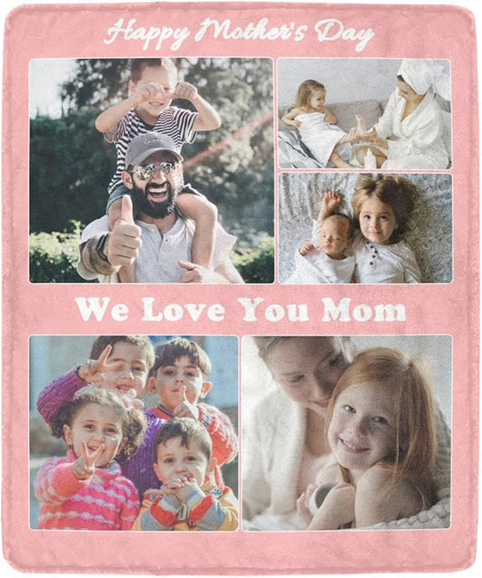 Custom Blanket for MOM, Customizable with Photo Pictures Collage Mother's Day Blankets Gift for Mother, Grandma, Family, Lover, Wife, Sisters, Personalized Customized Women Throws Souvenir