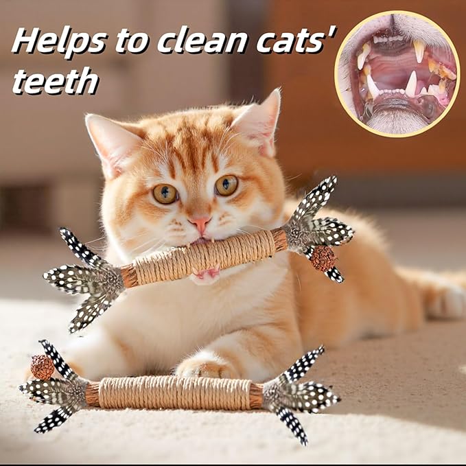 Cat Toys,3 Pack Silvervine Cat Feather Toy Kitten Chew Stick Catnip Treat for Cleaning Teeth Indoor Kitty Teaser Wand Molar Snack Interactive Pet Rabbit Bunny Hamster
