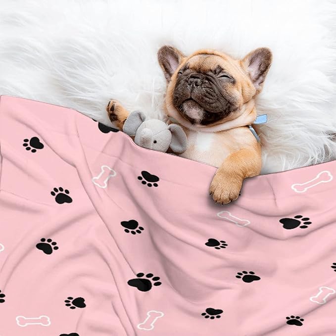 Custom Pet Name Blanket Personalized Dogs Customized Puppy ,Dog Gift for Dog Lovers Mom Dad Cute Paw Prints Soft Flannel Throw Bed Sofa Travel Extra Small 40''x30'' Pink Dog Paw Print