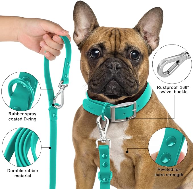 Wisedog Waterproof Dog Leash – 5ft/6ft Adjustable with 2 Hooks & Traffic Handle, Easy to Clean Double Clip Leash for Small, Medium, Large Dogs (Emerald Green,M)