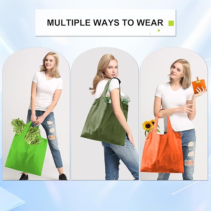 BeeGreen Colorful Reusable Grocery Bags 6 Pack, Heavy Duty Totes for Women, Foldable Grocery Bag Large Shopping Totes with Handles for Work, Travel, Gift, Store, Polyester Washable Reusable Tote Bag