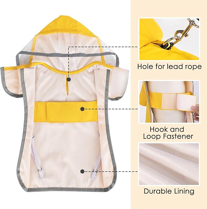 Lukovee Dog Raincoat, Adjustable Dog Rain Jacket with Clear Hooded Double Layer for Large Medium Small Dogs Puppies, Waterproof Rain Coat Poncho with Reflective Storage Pocket & Rim (XS, Y)